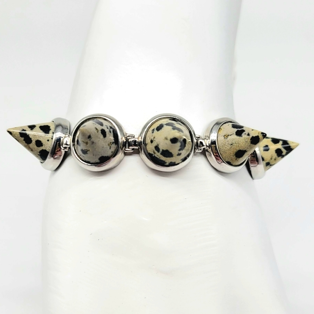 Eddie Borgo GENUINE Dalmation Jasper Spike Bracelet in sterling silver (signed)